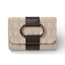 Bvlgari key case chain BVLGARI logomania beige silver hardware men's