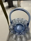 Vintage Fenton Glass Periwinkle Blue Oval Barred And Scalloped Edge Basket Bowl