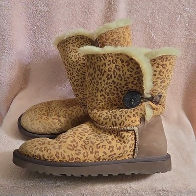 UGG Australia Bailey Button Animal Print Shearling Suede Mid-Calf Boots Women