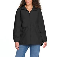 Lands  End Women  s Black Hooded Rain Jacket With Pouch New With Tags