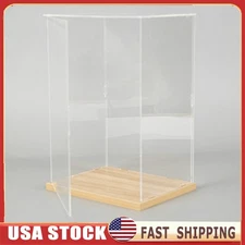 Acrylic Display Case Figurine Dustproof Box Display Organizer W/ Wooden Base