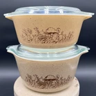 Vintage Pyrex Forest Fancies Set of 2 Casserole Dish w/lid 473-B 472-B Mushroom