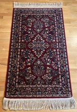 Karastan 785 Red Sarouk Runner wool rug with fringe ~ 5 ft 1 in X 2 ft 6.25 in