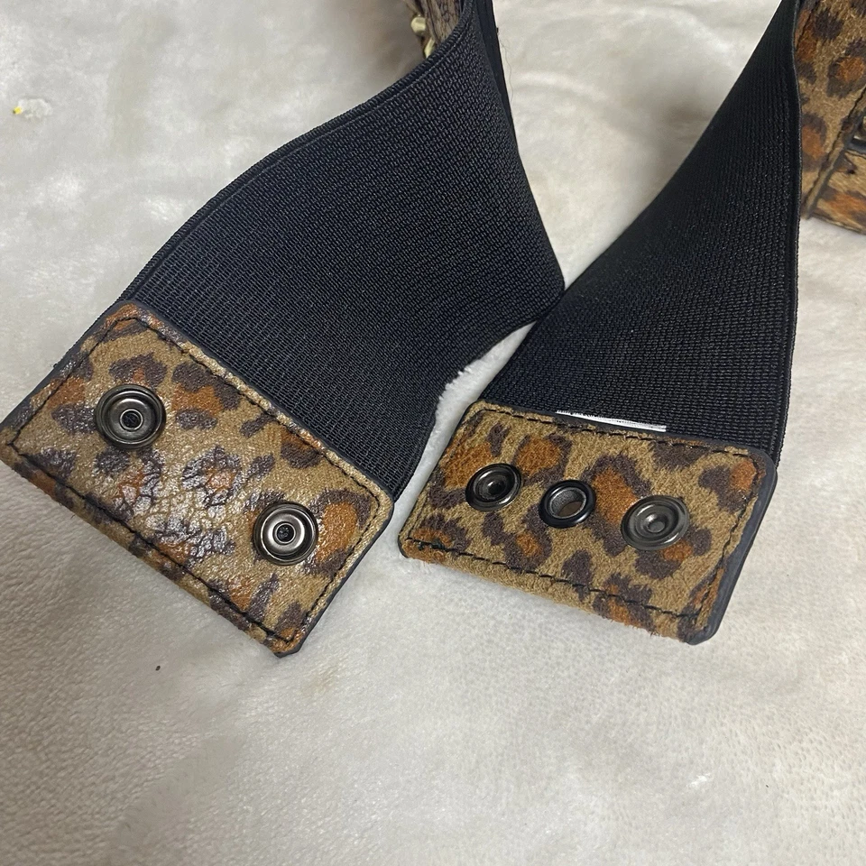 Cinturón ancho negro elástico estampado animal de leopardo con hebilla a presión para mujer talla XL Foto 2 de 4