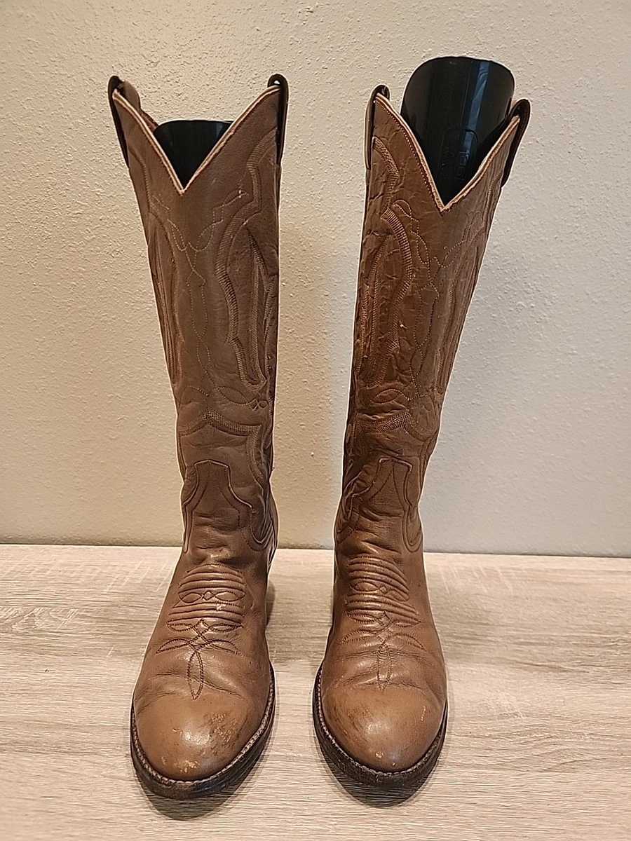 Bottes De Cowboy Vintage Larry Mahan Pour Femme – Authentique, Cuir Noir Et Blanc, Fabriquées Aux USA (Pointure 6)