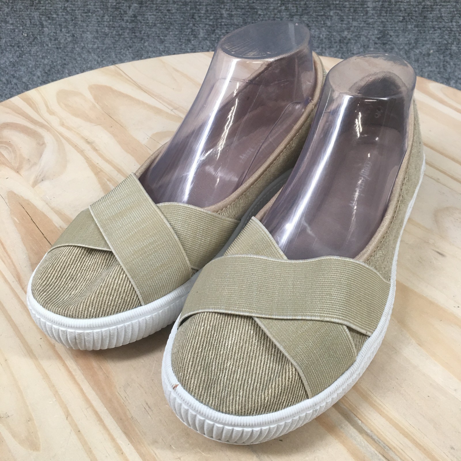 Comfortview Shoes Womens 8.5 W Athletic Jazlyn Slip On Flats Brown Fabric Casual