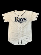 Majestic Cool Base MLB Tampa Bay Rays White Baseball Jersey Youth Size Large
