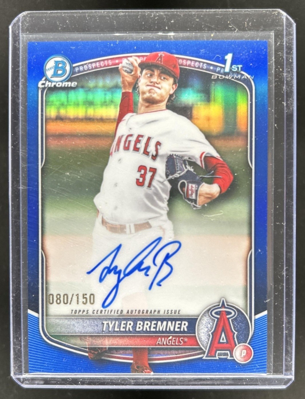 2025 Bowman Draft Tyler Bremner Chrome Auto Blue Refractor 1st #/150 Angels