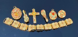 LOT 7 BIJOUX ANCIEN MICRO MOSAÏQUE ITALIE MOSAIC BRACELET BROOCH