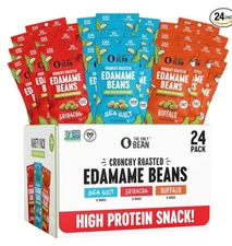 THE ONLY BEAN CRUNCHY ROASTED EDAMAME BEANS HIGH PROTEIN SNACKS 24 PACK 0.9oz EA