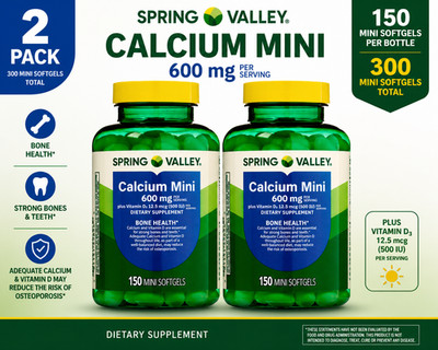 2-Pack Spring Valley Calcium Plus Vitamin D Tablets, 600 mg, 500 Count