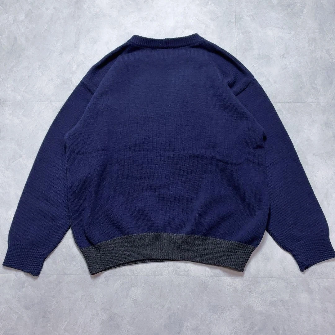 ICEBERG Vintage Knit Sweater L Bear Racing 90s Y2K Navy Charcoal image 12