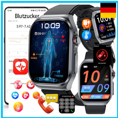 Blutdruck Smartwatch Herren EKG Fitness Tracker mit Bluetooth Anrufen Schwarz