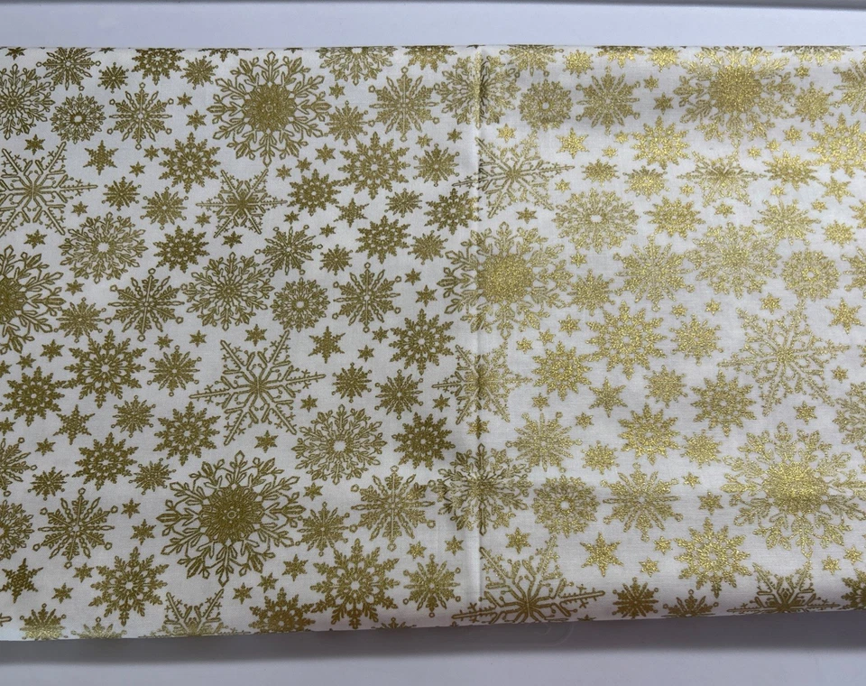 Fabric Cotton 1.94 Yards 44” Wide Shimmering Golden Snowflakes Quilting Crafts - Image 2 of 2