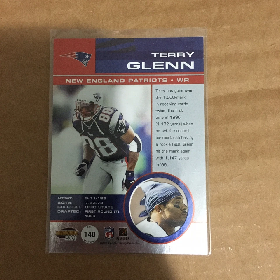 2001 Pacific Invincible Blue /250 Terry Glenn #140 - Image 2 of 2