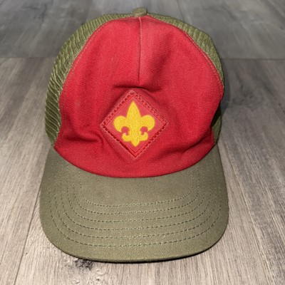 VINTAGE Boy Scouts of America Leader Hat Cap Snap Back Red Green Made ...