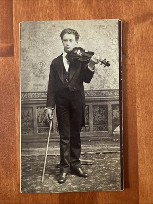 Boy Playing Violin Musician Violinist Cabinet Card Antique Photo 7 x 4