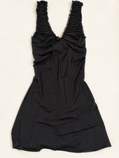 Y2K Urban Outfitters XS (6-8) Black Ruched Mesh Mini/Baby Doll Dress Made In UK