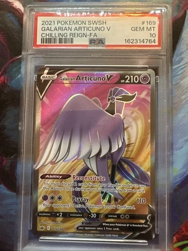 Pokémon TCG Galarian Articuno v Chilling Reign Holo Card 169/198 Full Art PSA 10