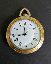 TIMEX Pocket Watch Mechanical Wind-Up Gold Tone Roman Numerals Works Vintage 