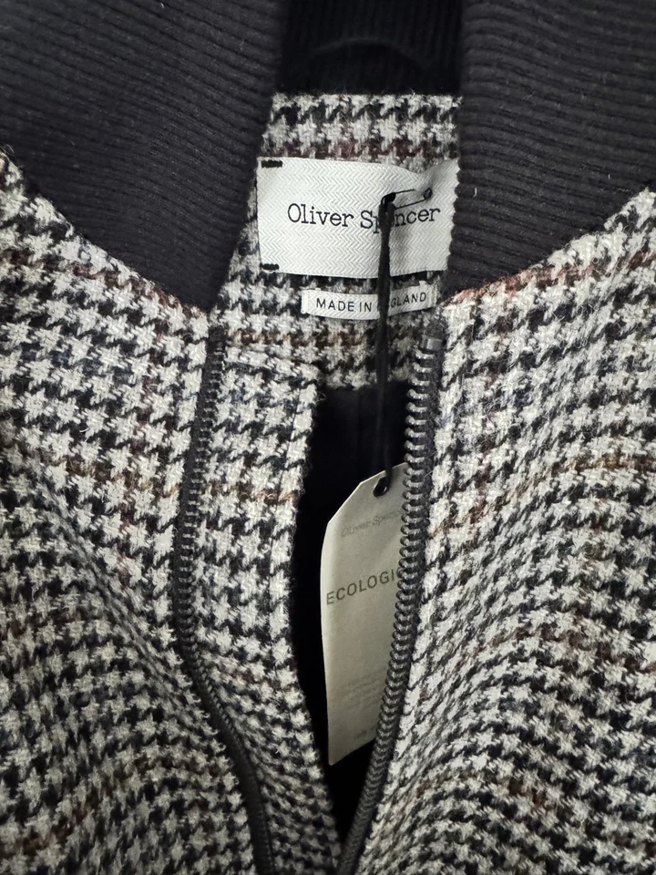 Oliver Spencer Military Style Houndstooth Bermondsey Wool Bomber Jacket Size 40 - Image 4 of 4