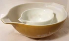 Vintage 2 Pyrex 4 Qt &1-1/2 Pt Cinderella Mixing Bowl/ Gold w White Flowers/444