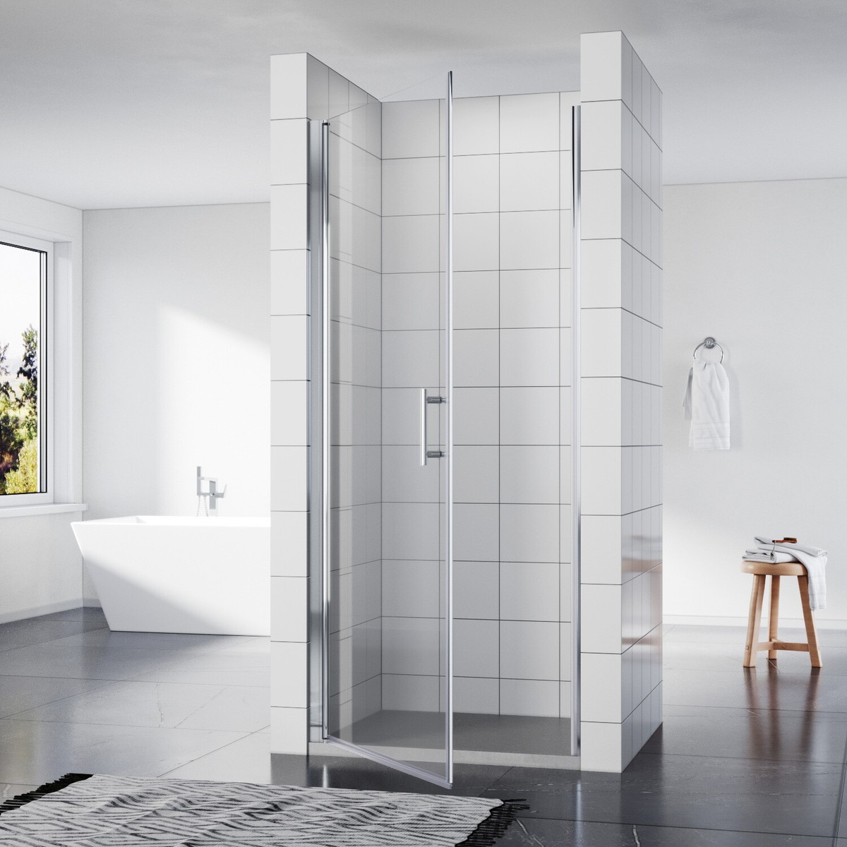 Duschabtrennung 90x185 Cm – Sicherheitsglas 5mm, Aluminiumrahmen, Spritzwassergeschützt