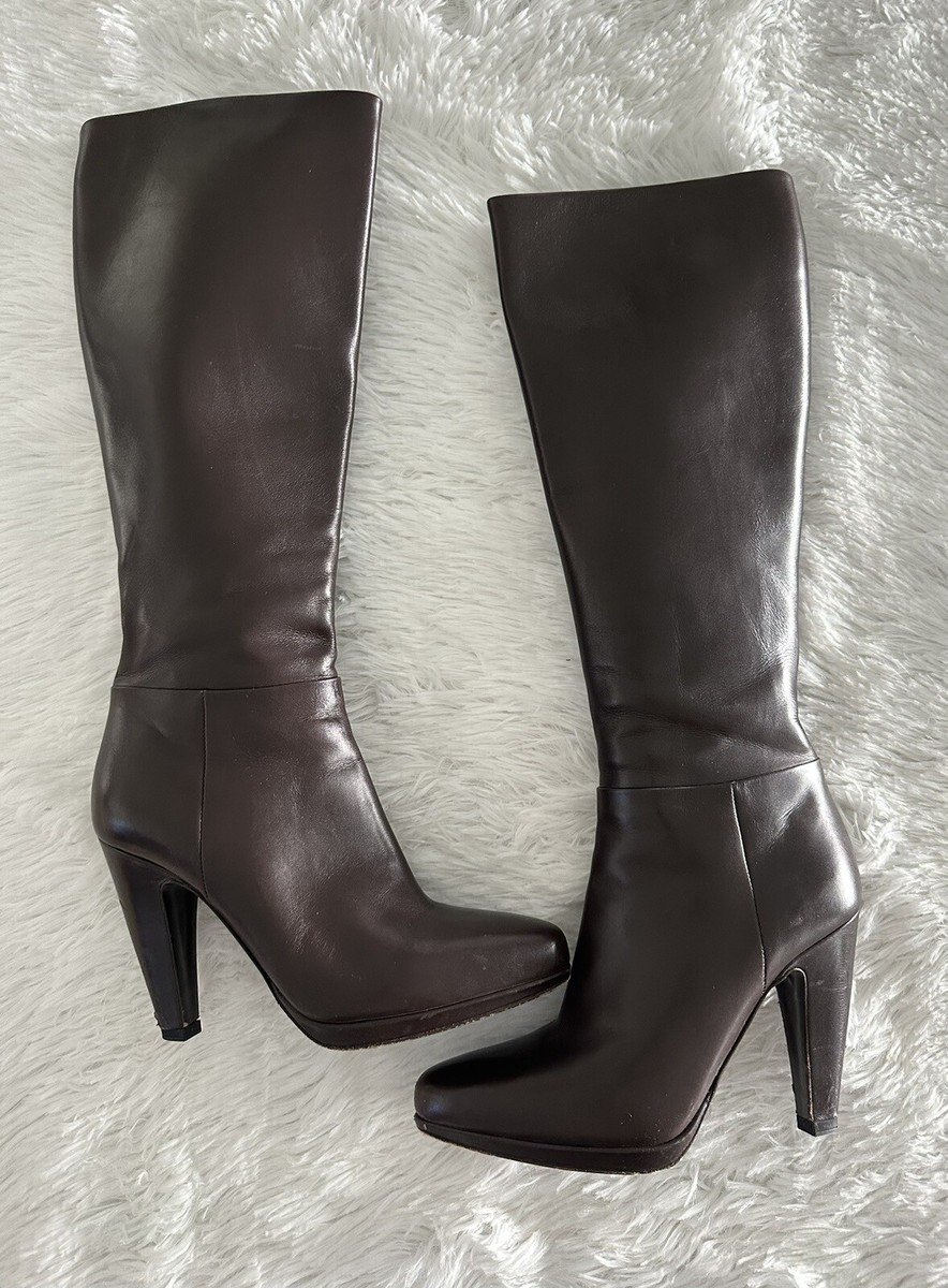 Authentic PRADA Brown Leather Tall Boots Sz 35.5 35 1/2 | eBay