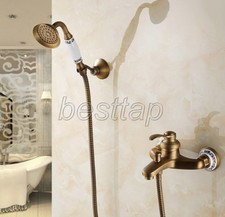 Antique Brass Bathroom Wall Mounted Tub  Hand Shower Faucet Mixer Tap stf304
