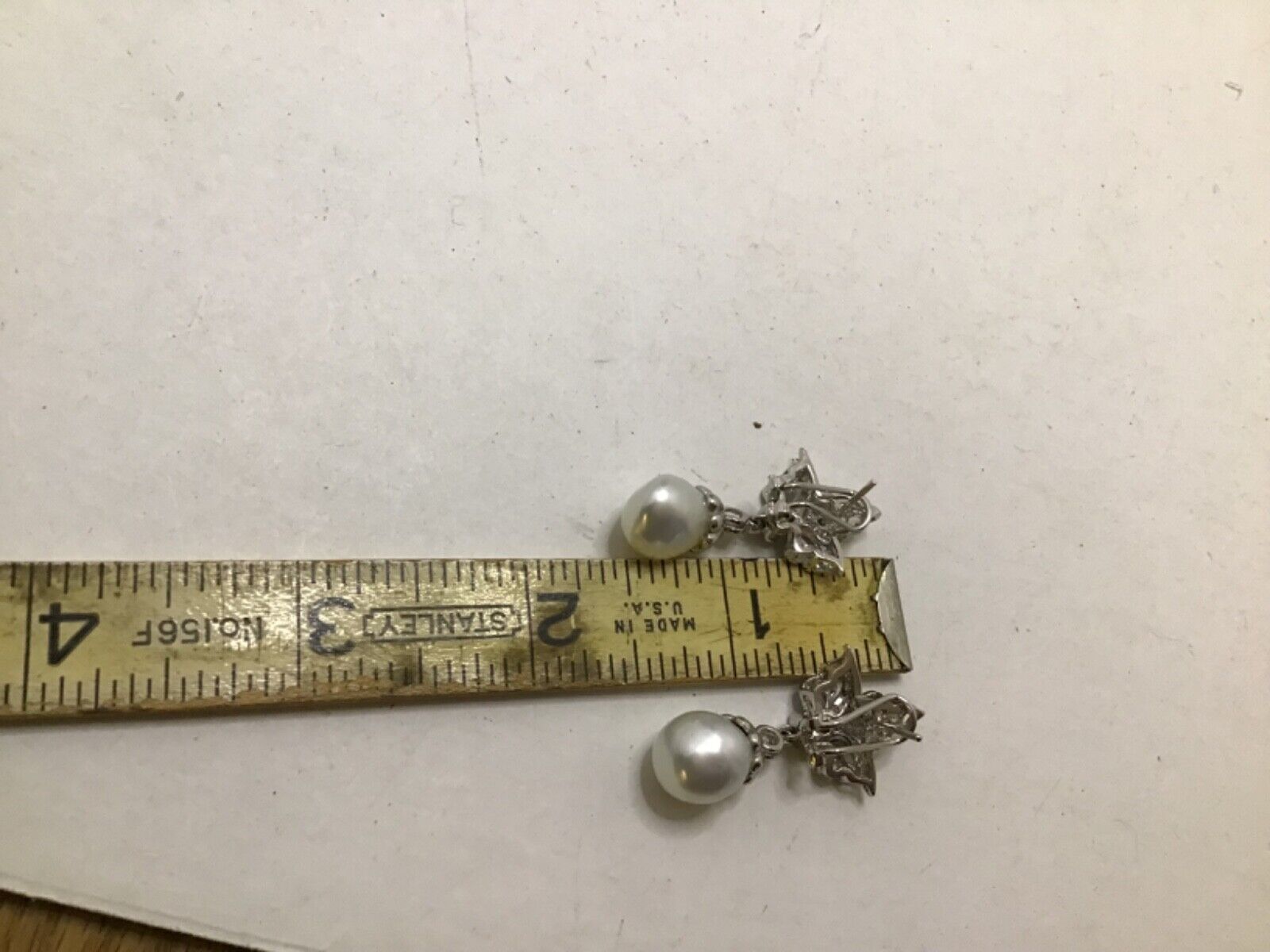 Vintage 18k white gold Cultured pearl, Diamond ea… - image 12