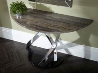 Jupiter Console Table In Replica Marble, Black Gloss Base, Chrome Plated Frame Jupiter Console Table In Replica Marble, Black Gloss Base, Chrome Plated Frame