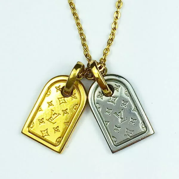 Louis Vuitton Dog Tag White Gold Pendant Necklace