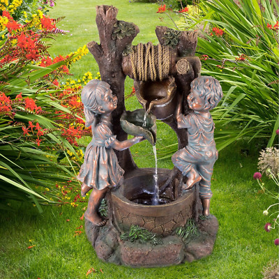 Boy and Girl Outdoor Water Fountain - Cascading Waterfall with Soothing Sounds a