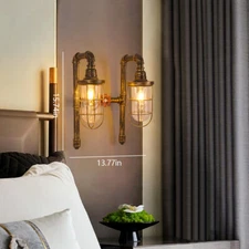 Industrial Rustic Wall Light Iron Pipe Glass Lampshade Steam Punk Wall Sconce