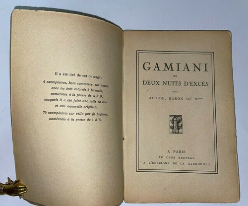 CURIOSA-GAMIANI OR TWO NIGHTS OF EXCESS by ALCIDE, BARON DE M*** (1922) ILLUSTRIOUS - Picture 3 of 7