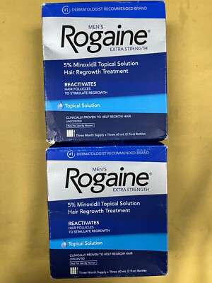 2 Men's Rogaine Extra Strength Hair Regrowth Treatment - 3 Bottles Each Ex 11/27