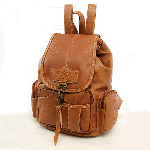 Women\'s Brown Vintage Genuine Leather Gym Bag Drawstring Imported Backpack Compact Vintage Tan Leather Backpack for Women - Chic  main image 4