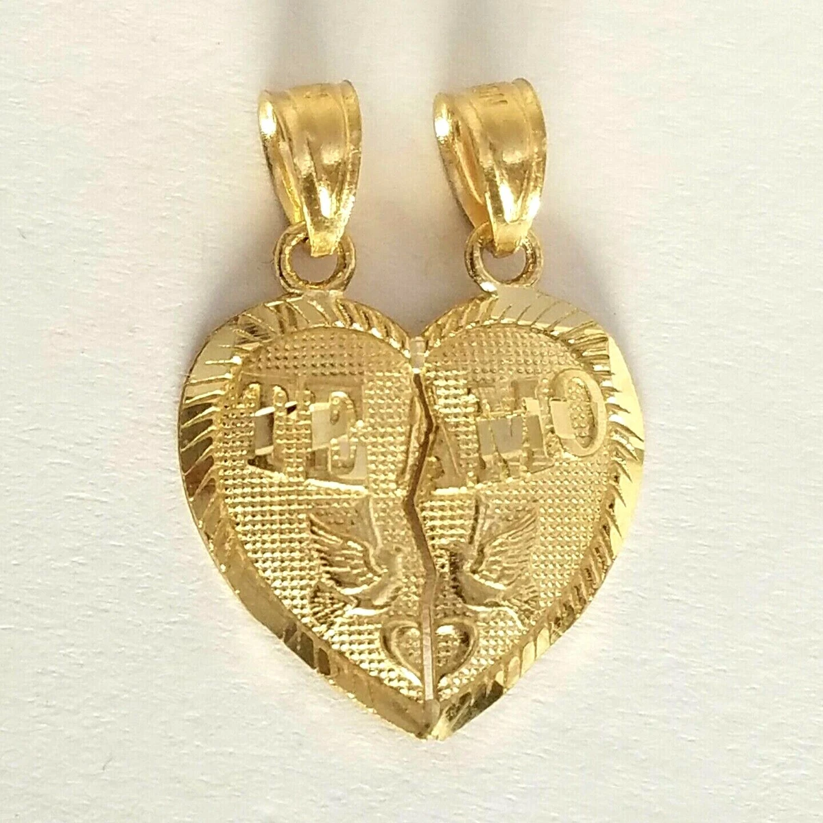 10k solid Yellow Gold 2 piece Te Amo Split breakable Heart Pendant Charm .75