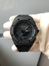 Casio G-Shock Ga-2100-1a1er Blackout Custom Casioak Steel Mod Watch.