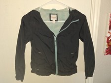 Cat  Jack Full Zip Jacket Size S 6/7 Lightweight Hooded EUC Blue And Green