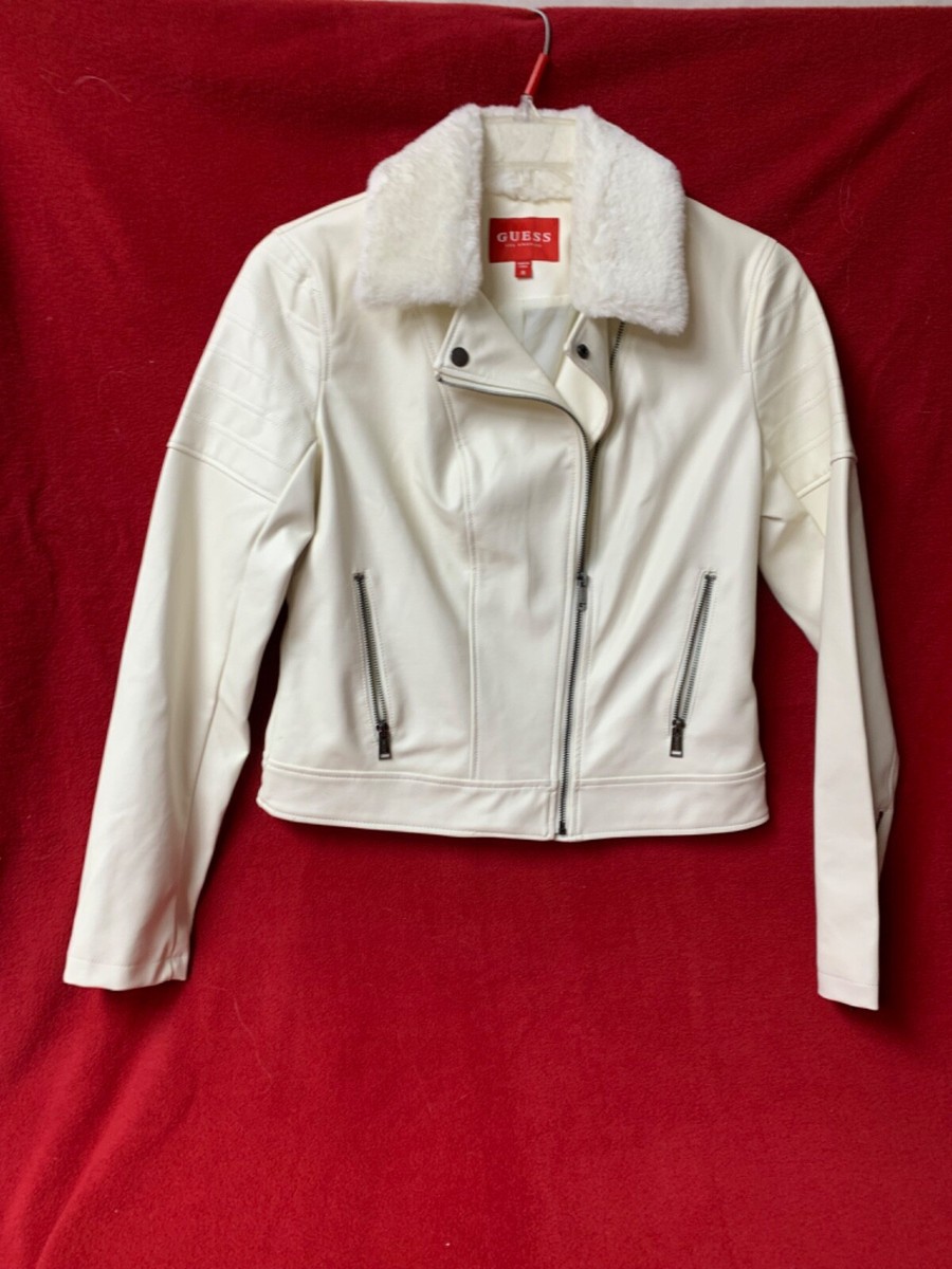 Faux Leather White Leather Jacket With Fur Collar Quess White Faux