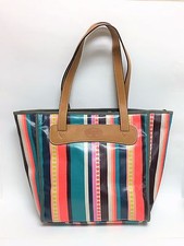 NEW FOSSIL KEYPER MULTI COLOR STRIPES,COATED CANVAS SHOPPER,HANDBAG,TOTE