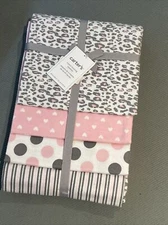 Carters 4 Pk Baby Girl Receiving Blankets Pink Cheetah Dots Stripes Cotton New
