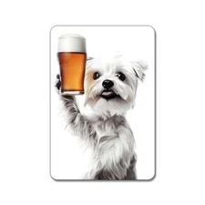 Maltese Dog Drinking Beer - Cute Funny Kitchen Animals - Magnet