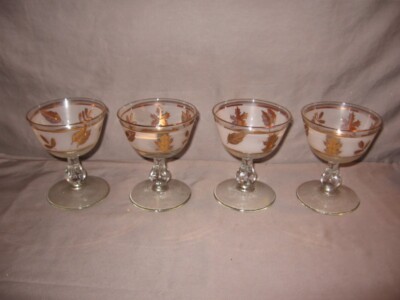 Lot of 4 Libbey Golden Leaf Sherbet/Wine Glasses 4 1/4'' Height VGC 