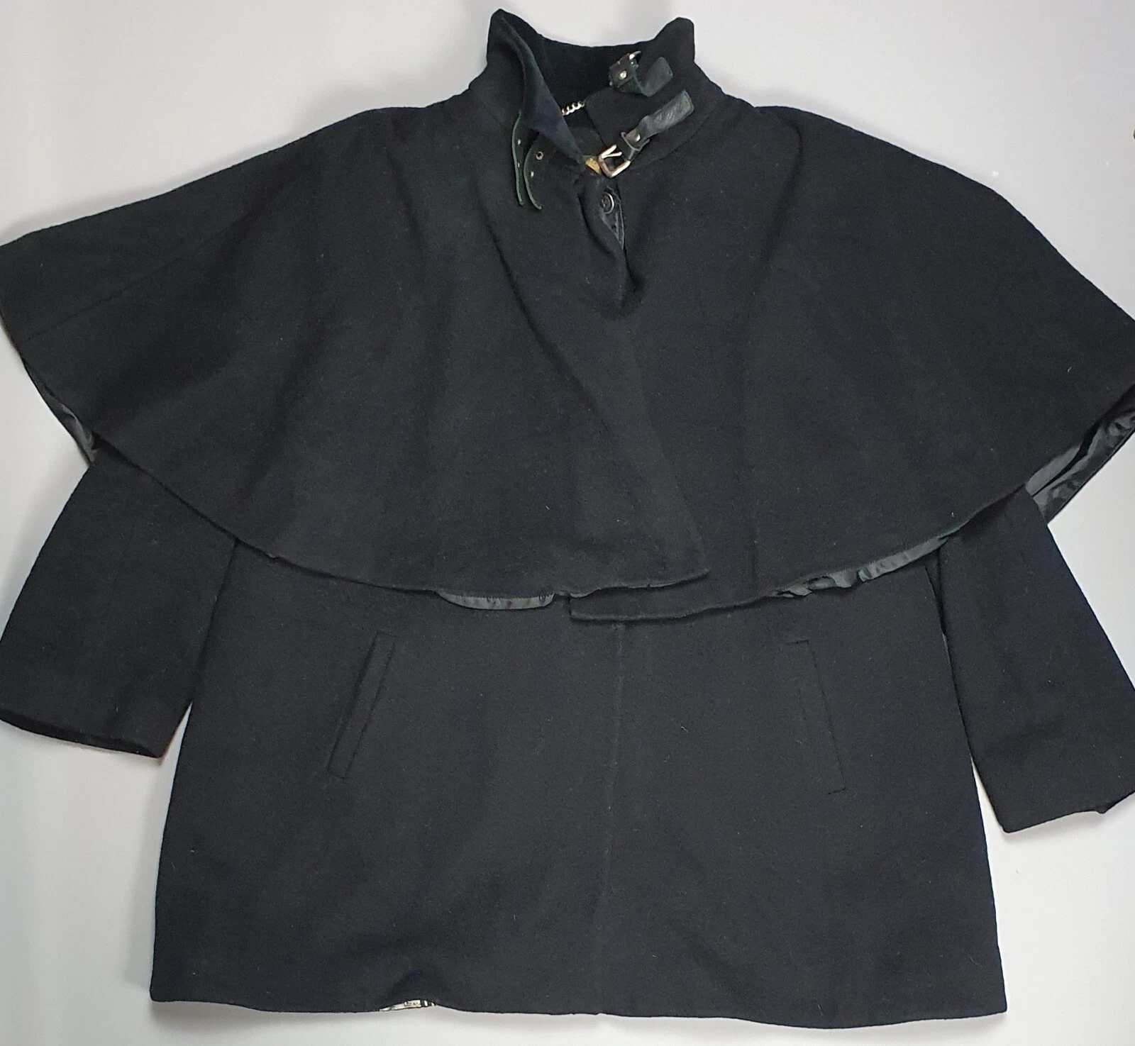 Barbour Pirouette Black Wool Falabella Cape Gold Label Rare Cape Poncho UK 18