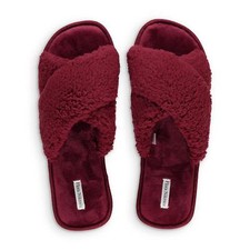 Flora Nikrooz ESF-12322 Victoria Sherpa Criss Cross Slipper, Burgandy, S 5/6 