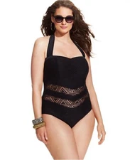 NWT Jessica Simpson Crocheted-Illuson Swimdress One-Piece Swimsuit Plus Size 3X