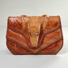 Vintage 1940  s Genuine Baby Alligator Brown Clutch Purse Flip Top BEAUTIFUL NICE