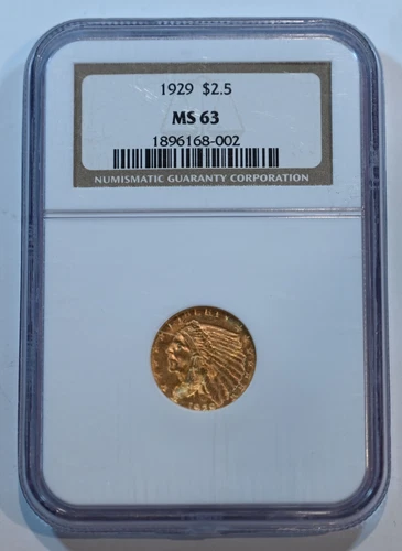 1929  $2  1/2 Gold Indian NGC MS63 Quarter Eagle - free shipping!!